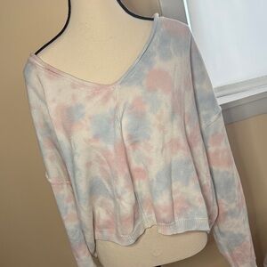 Arizona Jean Co. women's pink blue tiedye long sleeve crop sweatshirt NEW XXL
